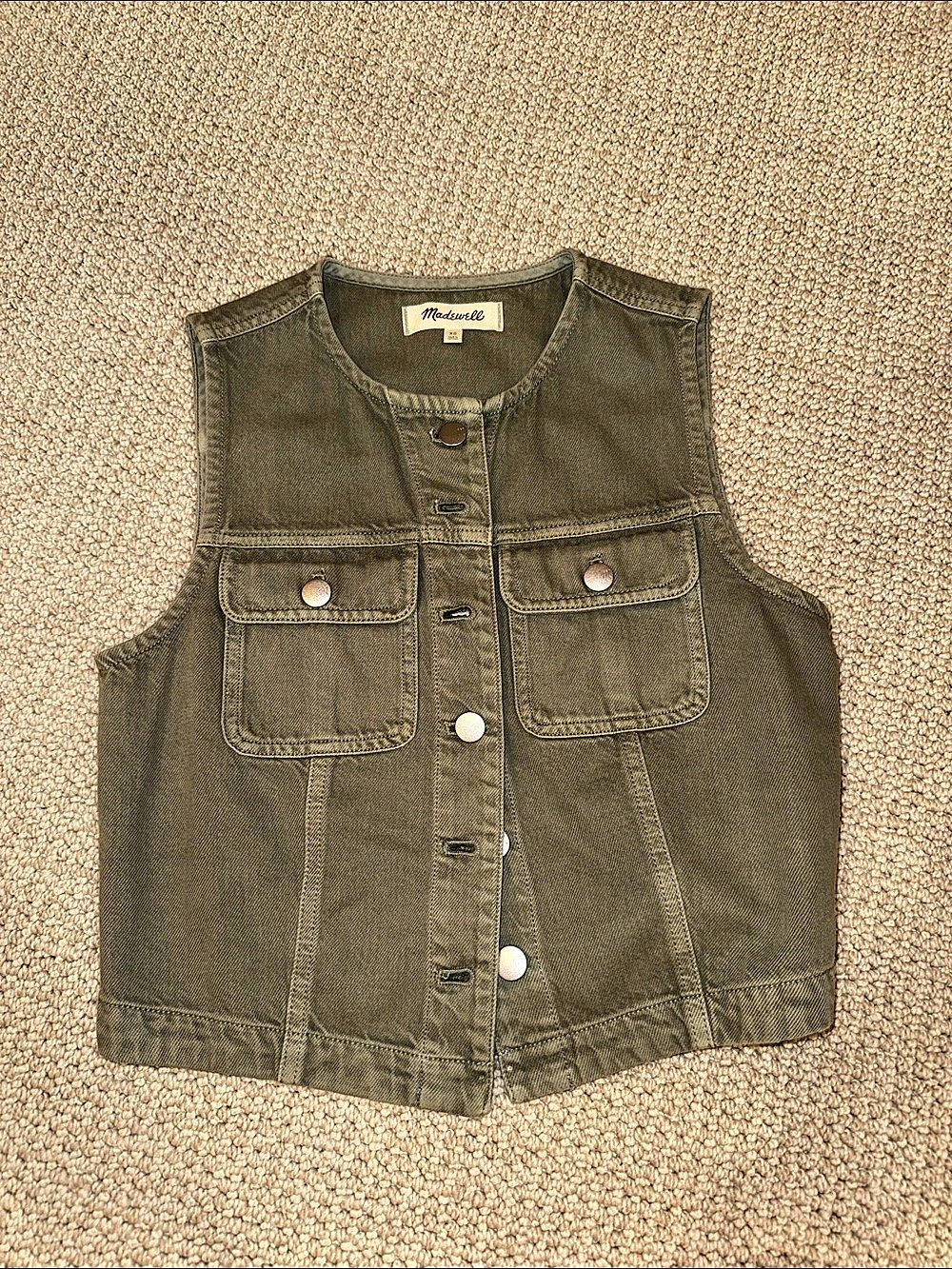 Madewell Twill Crewneck Vest in Garment Dye Green XS
